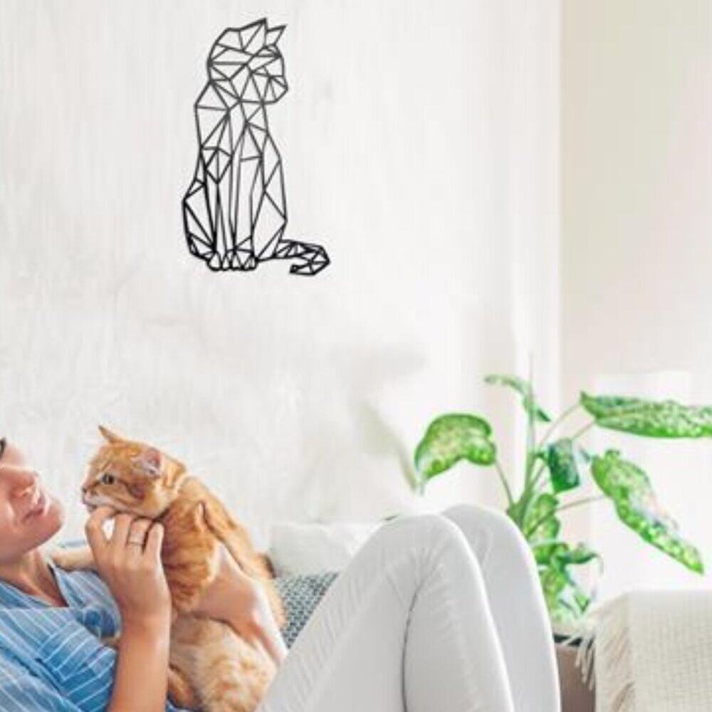 Geometric Black Cat Wall Art Metal Sculpture Home Décor Animal Wall - Picture 4 of 8